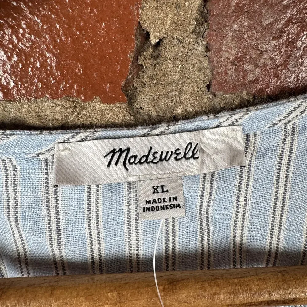 Madewell Shirt Dress Womens XL Blue Linen Button Front Puff Sleeve Midi NWT - Picture 3 of 6